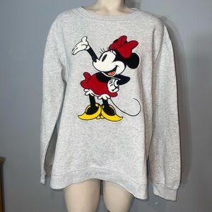 Disney Minnie Mouse heather gray embroidered sweatshirt long sleeve top XL